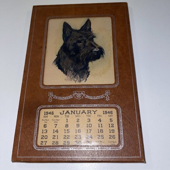 Vintage Black Scottie Dog McKenzie Service, Inc New York,  NY 1946 Calendar 6.5” - Picture 2 of 12